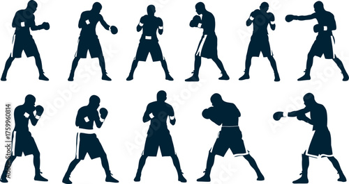 kickboxing kick boxer boxing men, boxer throwing a punch silhouettes 