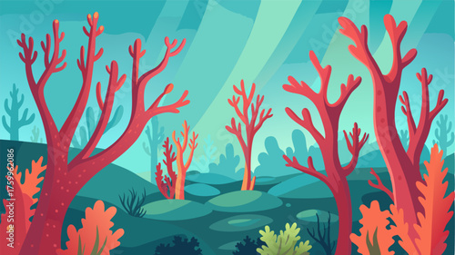 A coral forest with towering stalks of coral branching out in all directions and intricate coral polyps shimmering in the sunlight.