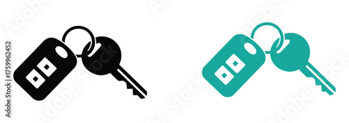 Two modern car keys with remote fobs silhouette