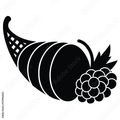 Black cornucopia overflowing with berries horn of plenty