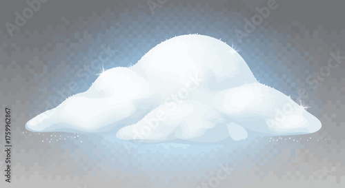 Fluffy white cloud with a soft blue glow on a transparent background
