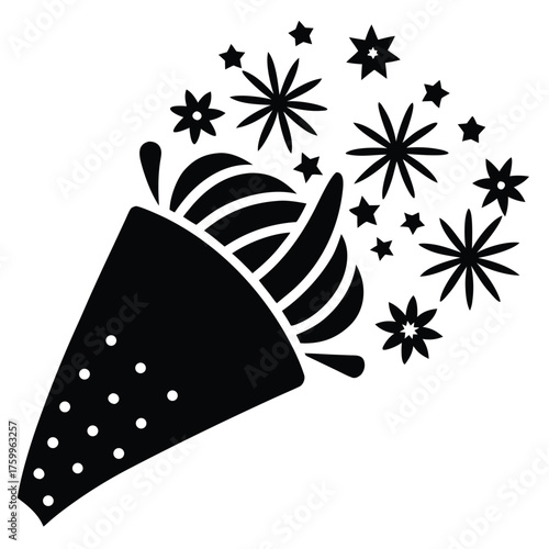 Festive confetti popper exploding stars party popper