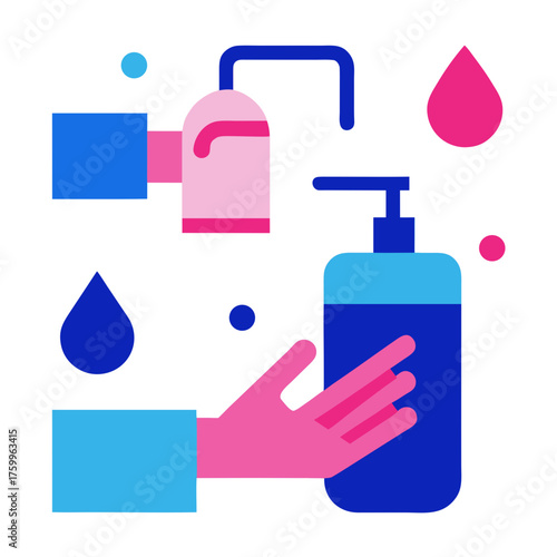 Vector illustration of hand sanitizer use apply rub process for hygiene awareness isolated on white background