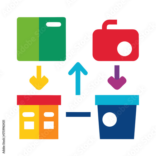 Laundry process four step icon set vector graphics for sorting washing drying folding isolated on white background