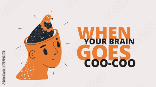 Cartoon vector illustration of a person with a dove inside their head, symbolizing clarity as finding balance and calm in thoughts