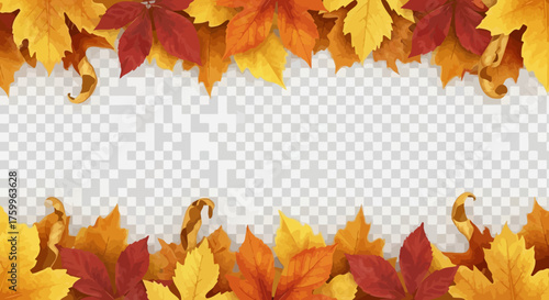 Autumn leaves border with copy space on transparent background