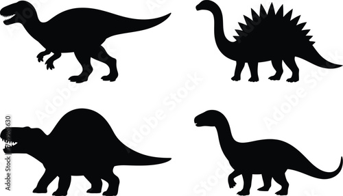 Collection of black dinosaur silhouettes for design
