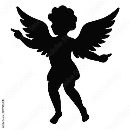 Black cherub silhouette pointing angel white