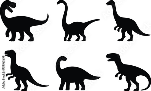 Collection of black dinosaur silhouettes for design