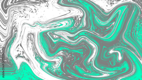 Abstract liquid marble texture featuring swirling turquoise, white, and dark gray fluid patterns. flowing lines create a modern artistic background with organic waves and glossy Dynamic motion and con