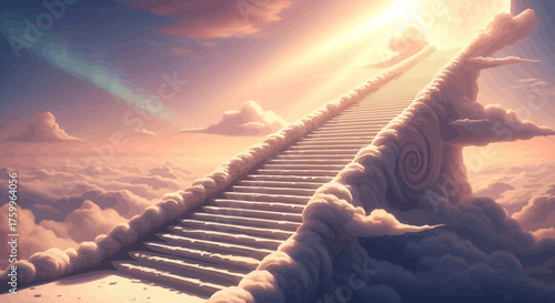 Stairway to heaven in the sky with clouds and sun rays