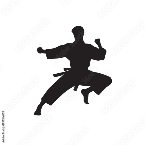 karate silhouette of a male fighter performing action pose representing martial arts self defense training and sports concept perfect for fitness combat and discipline themed vector designs