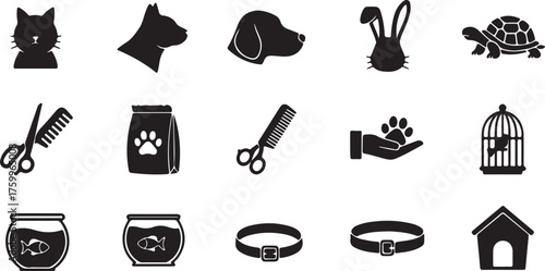 Pet Care Icons Silhouette Collection Including Animals Grooming Supplies And Housing cat silhouette dog silhouette also transparent background