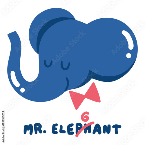 Cute Mr. Elephant cartoon illustration with pink bow tie for kids t-shirt design