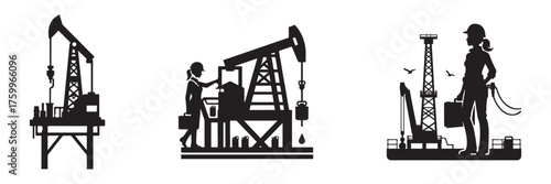 Modern Minimalist Women Working on Oil Rigs Icon, Flat Silhouette of an Industrial Worker Vector for Energy Illustration Design