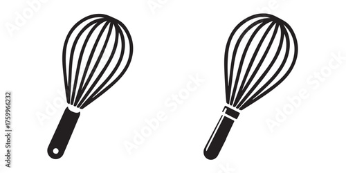 Modern Minimalist Whisk Icon, Flat Silhouette of a Kitchen Utensil Vector for Culinary Illustration Design