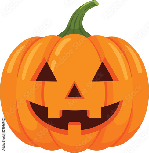 Spooky halloween jack-o-lantern with a happy grinning face perfect for fall decorations flat design vector illustration white background