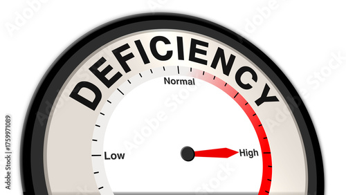 Deficiency at normal severity shown on a barometer or tachometer, reflecting moderate symptoms like mild fatigue, weakness, and mild nutritional imbalance, with focus on diet and monitoring