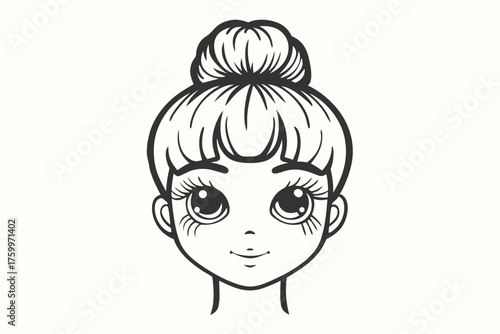 Outlined girl with a hair bun shows a serene and inviting facial expression