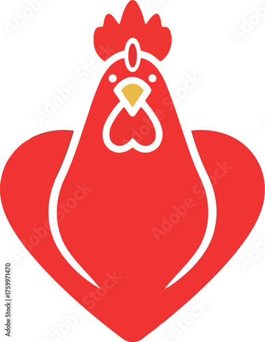 Abstract red chicken icon heart shape modern minimalist farm animal vector