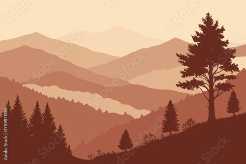 Minimal modern design of Blue Ridge Mountains in warm palette

