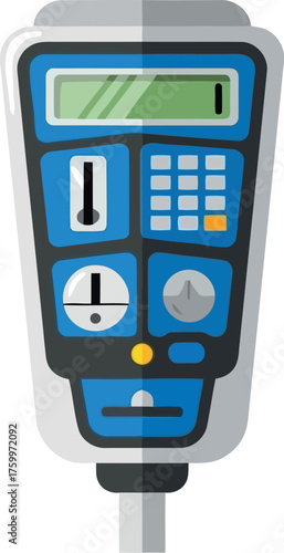 Modern blue parking meter with digital display and metered time vector