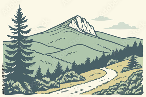 Minimal vector of Mount Mitchell North Carolina landscape
