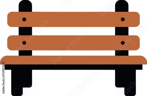 Simple wooden park bench flat illustration outdoor seating vector