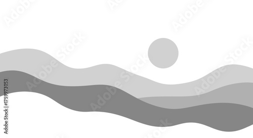 Abstract Waves Beneath A Circular Celestial Body In A Minimalist Black And White Design