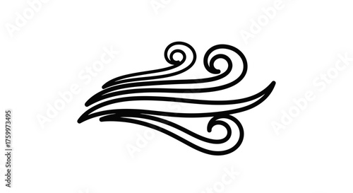Abstract Wind Element Sketch Design With Subtle Swirls And Elegant Lines On Black Background