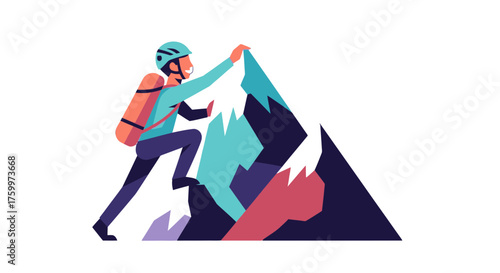 Adventurer Ascending A Majestic Mountain, Reaching For The Summit With Dedication and Resolve
