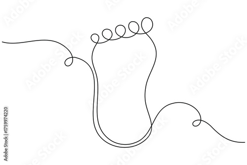Single continuous one line drawing of foot sole on white background minimal modern footprint outline vector illustration