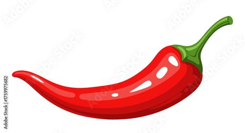 Glossy Red Chili Pepper Flat Illustration: Hot, Spicy Mexican Food Ingredient