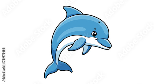 Cute Blue Dolphin Jumping Ocean Marine Life Cartoon Illustration