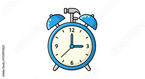 Blue Alarm Clock Illustration | Vintage Wake Up Timepiece Design