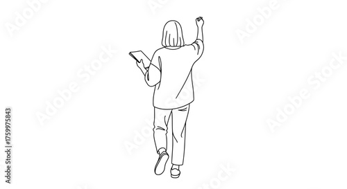 Line Art of Woman Writing/Presenting with Tablet - Education and Teaching Icon