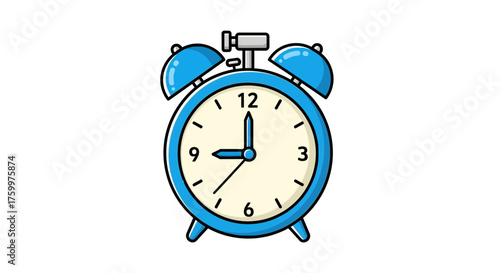 Cartoon Blue Twin-Bell Alarm Clock Time and Deadline Icon