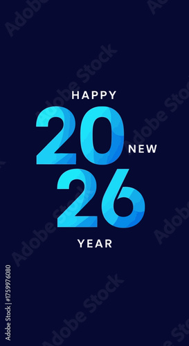 Happy New Year 2026 Typography: Modern Blue Celebration Greeting Card Design