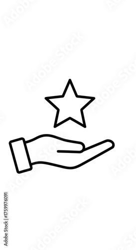 Hand Holding Star Icon: Favorite, Best Service, Quality, or Loyalty Outline Symbol