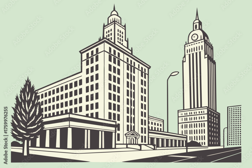 Naklejka premium Minimalist Tulsa skyline with art deco style 