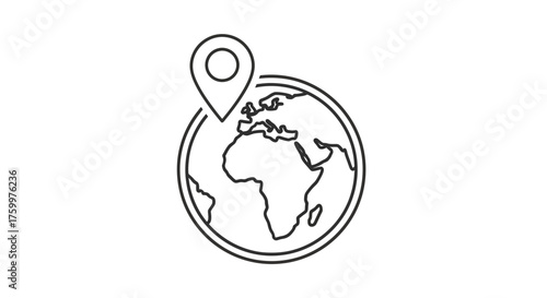 World Map Pin Location and Global Tracking Icon