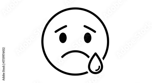 Outline Crying Sad Face Emoji Icon PNG – Tear Emotional Stress Vector
