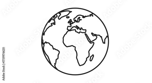 World Map Outline Globe Vector – Simple Earth Drawing Illustration