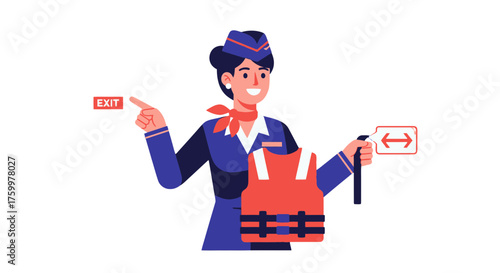 Air Hostess Showcasing Safety Equipment for Emergency Procedures During A Flight