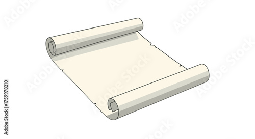 Ancient Paper Scroll On Black Background, Unfurled Message, Retro Design Element