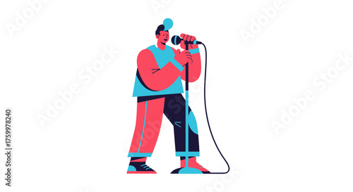Animated Performer Singing Into Microphone On a Solid Black Background