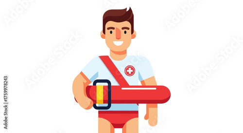 Animated Lifeguard With Rescue Tube: A Vector Illustration For Safety Awareness