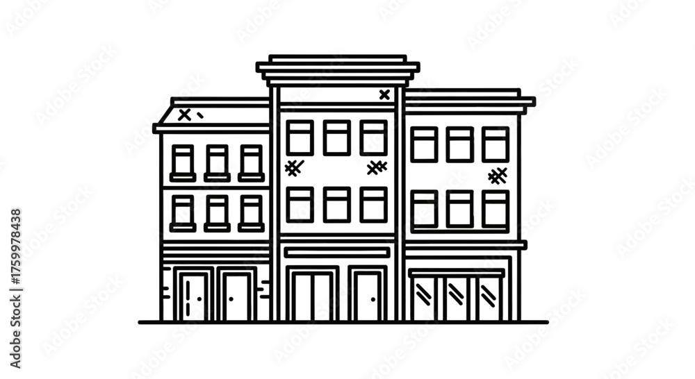 Fototapeta premium Architectural Illustration Depicting Three Buildings in Simple Line Art Format