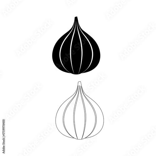 Garlic Fruit Silhouette Vector Clipart On White Background