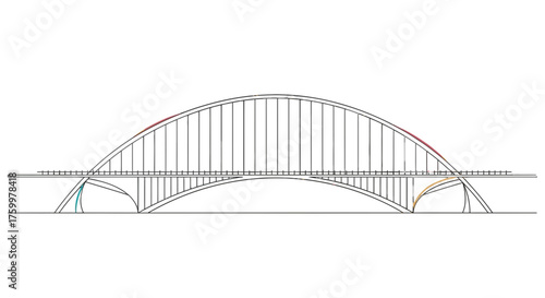 Architectural Illustration Depicting A Modern Bridge Design With Innovative Structural Elements